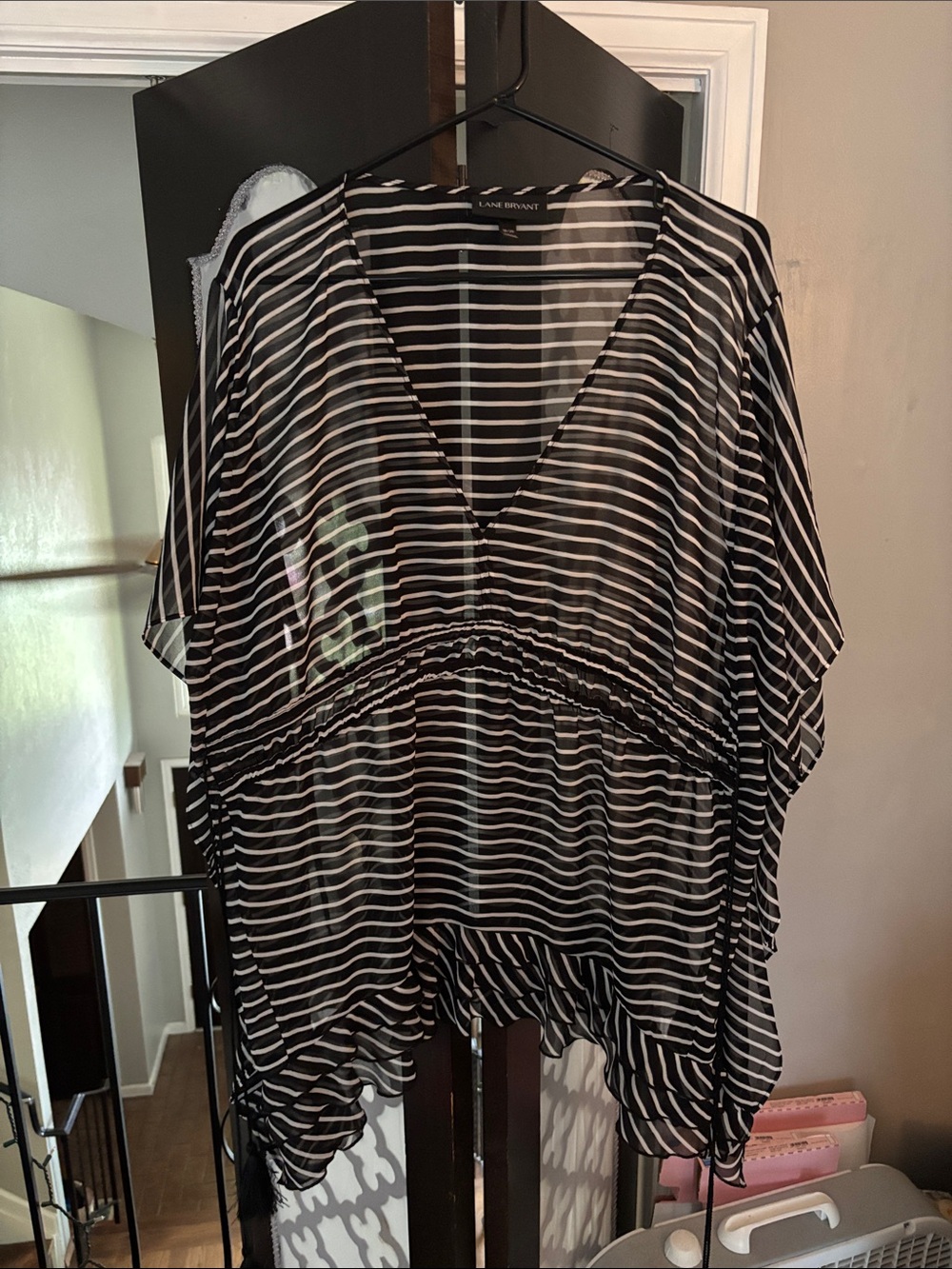 Lane Bryant Black and White Striped V-Neck Tunic Blouse
